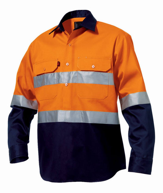KingGee Mens Reflective Closed Front Spliced Drill Shirt Long Sleeve - K54325