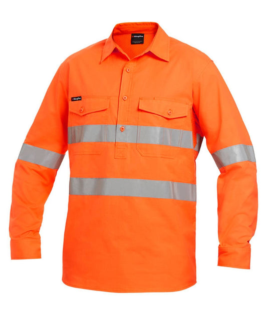 KingGee Mens Workcool2 Hi Vis Reflective Closed Front Shirt Long Sleeve - K54896