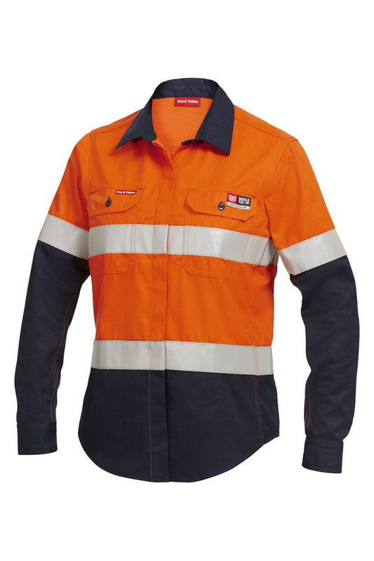 KingGee Womens Shieldtec FR Hi-Visibility Two Tone Open Front Long Sleeve Shirt With FR Tape - Y04050