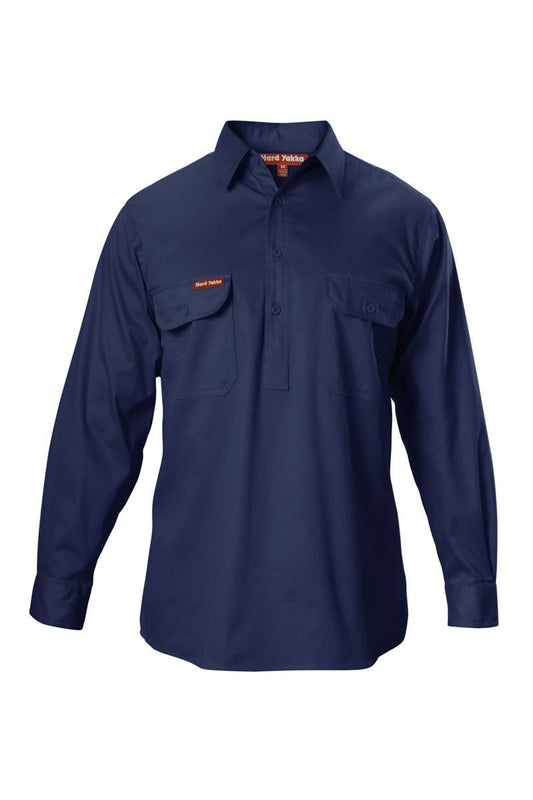 Hard Yakka Foundations Cotton Drill Closed Front Shirt Long Sleeve Shirt - Y07530