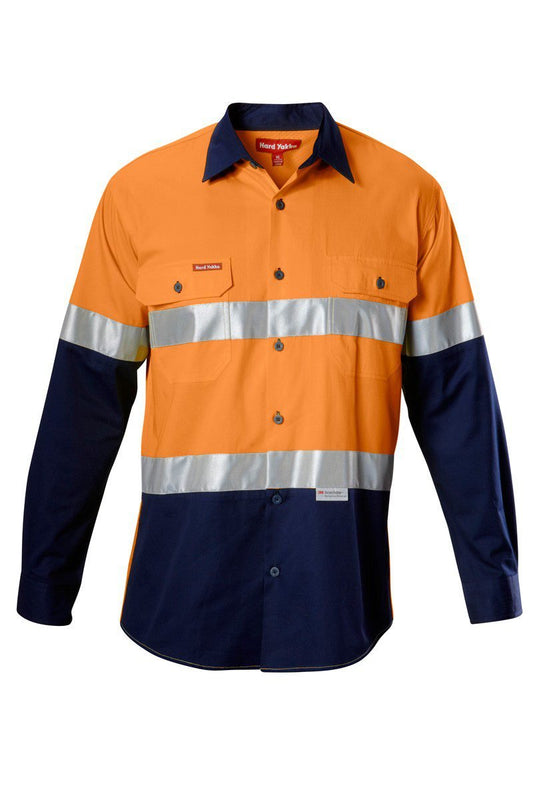 Hard Yakka Koolgear Hi-Visibility Two Tone Cotton Twill Ventilated Shirt With Tape Long Sleeve - Y07978