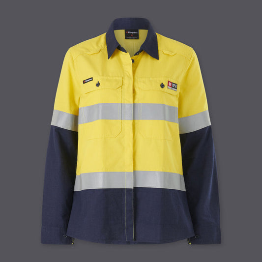 KingGee Womens Shieldtec Lenzing FR Hi-Vis Spliced Open Front Taped Shirt - K84002