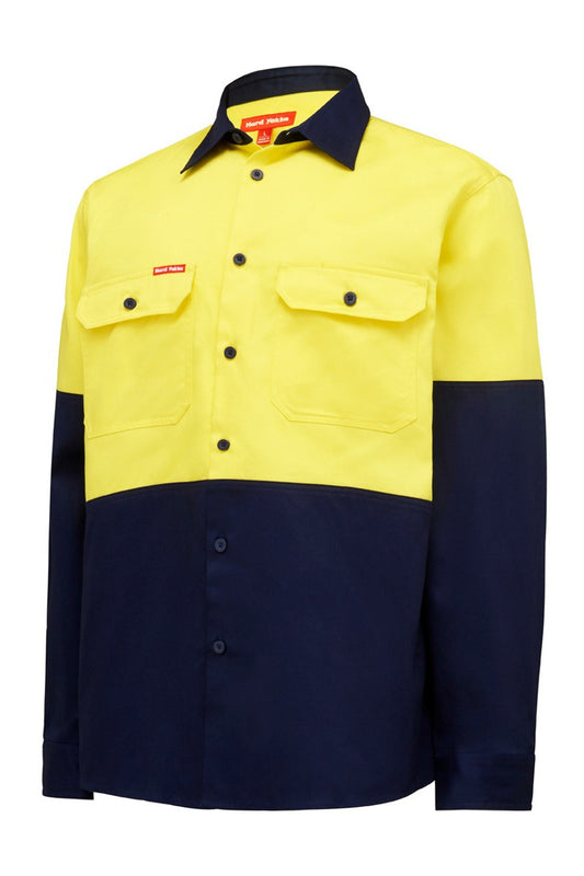 Hard Yakka Hi Vis L/Sl H/Weight 2Tone Cotton Drill Shirt - Y04605