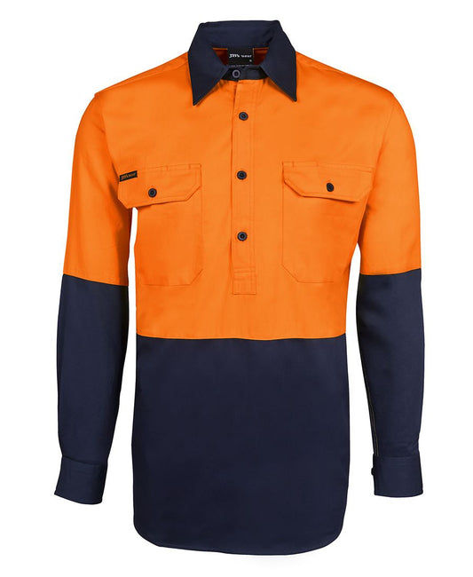 JB's Hi Vis Close Front L/S 190g Work Shirt - 6HVCF