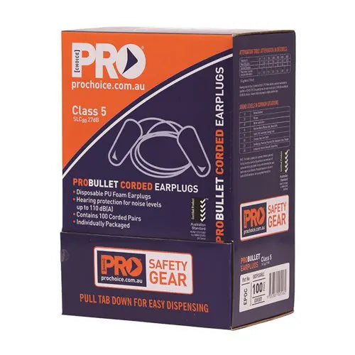 Pro Choice EPOC Probullet Disposable Earplugs Corded sold by Kings Workwear at www.kingsworkwear.com.au