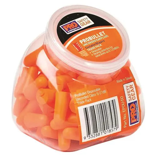 Pro Choice EPOU-50 Probullet Disposable Uncorded Earplugs 50 Pack sold by Kings Workwear at www.kingsworkwear.com.au