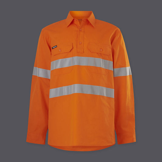 KingGee Mens Workcool Vented Closed Front Shirt Taped Long Sleeve - K54916