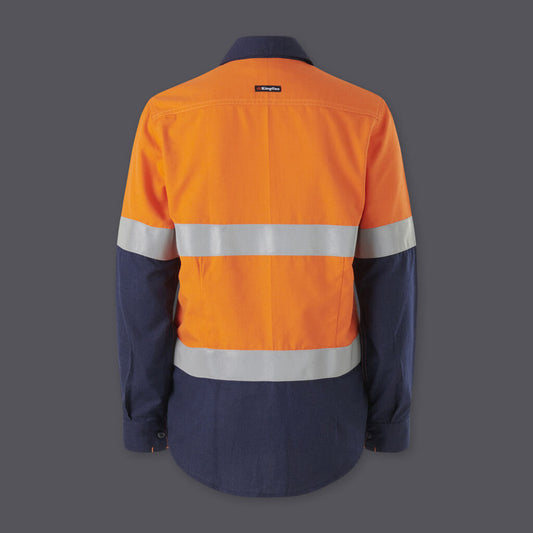 KingGee Womens Shieldtec Lenzing FR Hi-Vis Spliced Open Front Taped Shirt - K84002