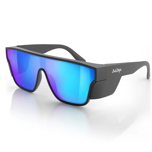 Safestyle - Primes Matte Black Frame Reflectors Blue Lens Safety Glasses - PMBBT100
