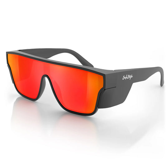 Safestyle - Primes Matte Black Frame Reflectors Red Lens Safety Glasses - PMBRT100
