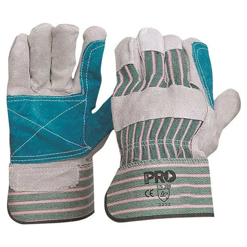 PRO CHOICE R88FG GREEN & GREY STRIPED COTTON / LEATHER GLOVES LARGE 12 PAIRS sold by Kings Workwear at www.kingsworkwear.com.au