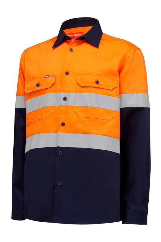 Hard Yakka Hi Vis L/Slv Two Tone Cotton Drill Shirt W/Tape - Y04610 - Hard Yakka sold by Kings Workwear www.kingworkwear.com.au