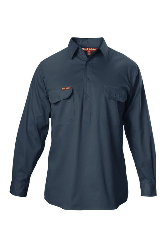 Hard Yakka Foundations Cotton Drill Closed Front Shirt Long Sleeve Shirt - Y07530 - Hard Yakka sold by Kings Workwear www.kingworkwear.com.au