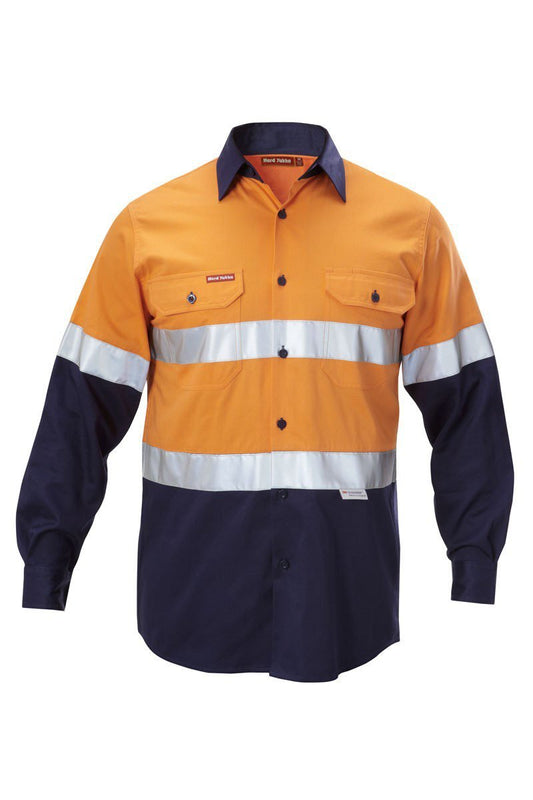 Hard Yakka Foundations Hi-Visibility Two Tone Cotton Drill Long Sleeve Shirt With Tape - Y07990 - Hard Yakka sold by Kings Workwear www.kingworkwear.com.au