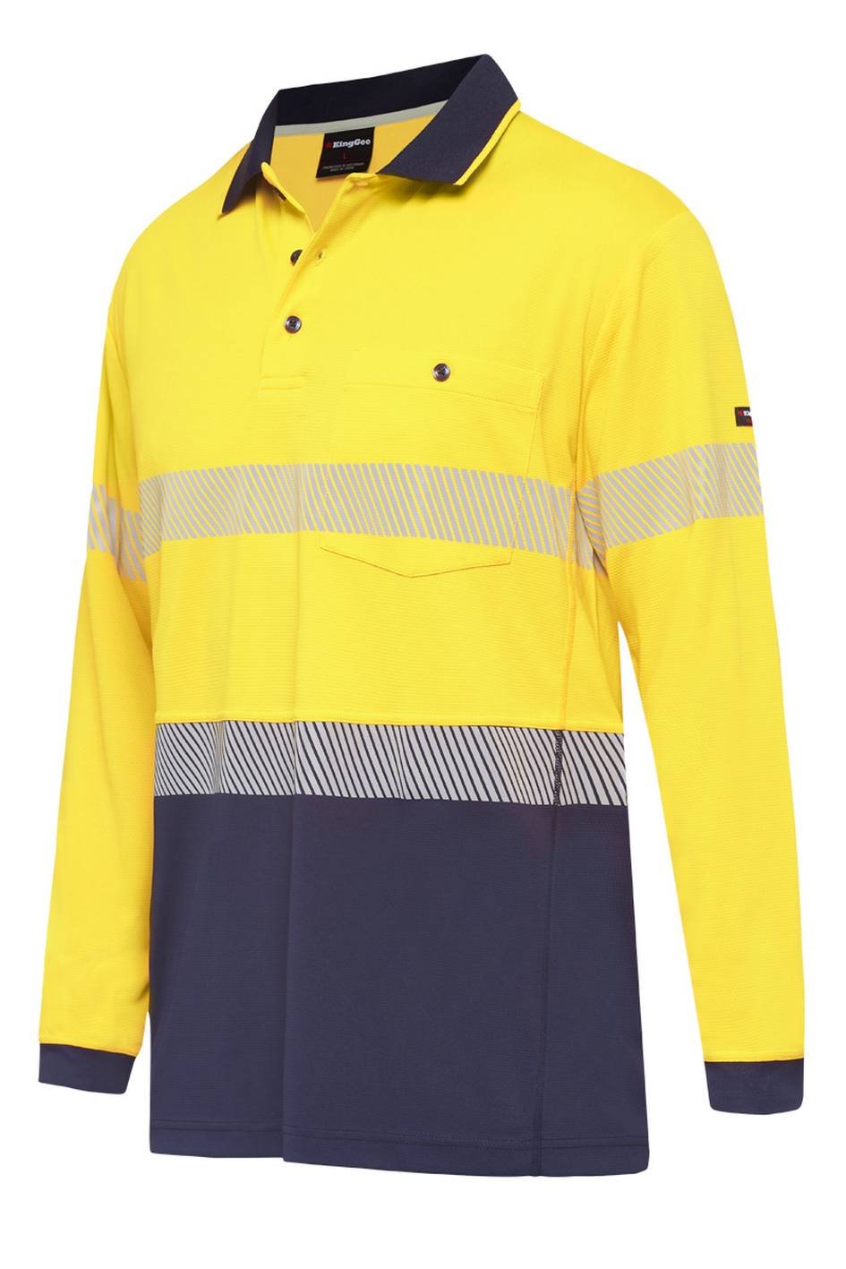 KingGee Mens Workcool Hyperfreeze Spliced Polo Long Sleeve Taped - K54225
