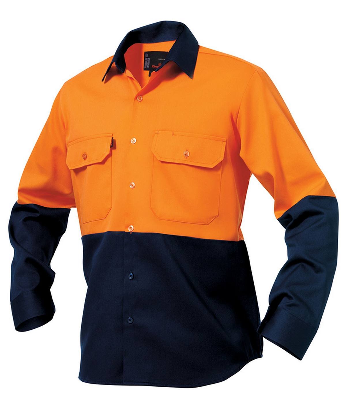 KingGee Mens Long Sleeve Spliced Open Front Drill Shirt - K54015