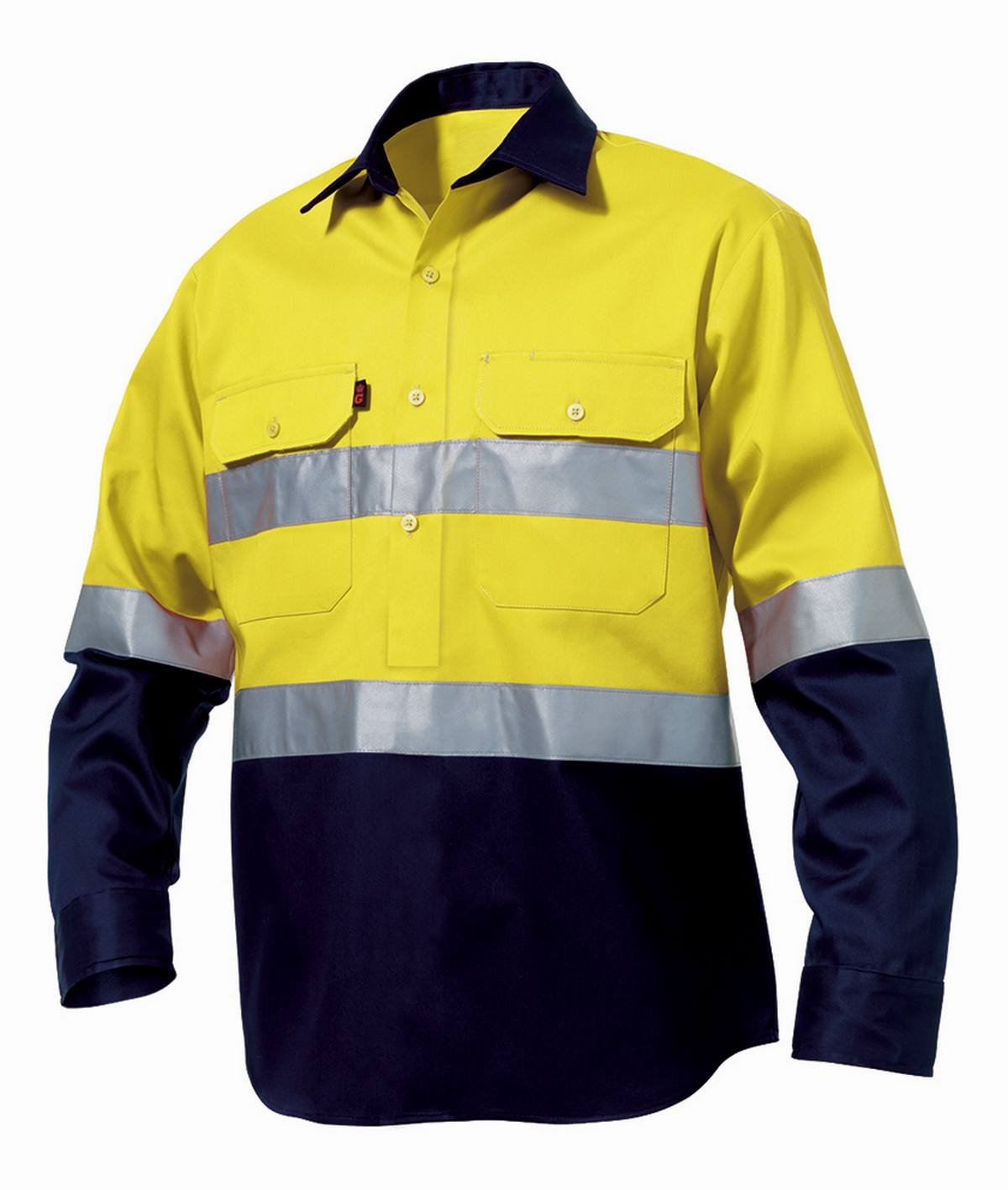 KingGee Mens Reflective Closed Front Spliced Drill Shirt Long Sleeve - K54325