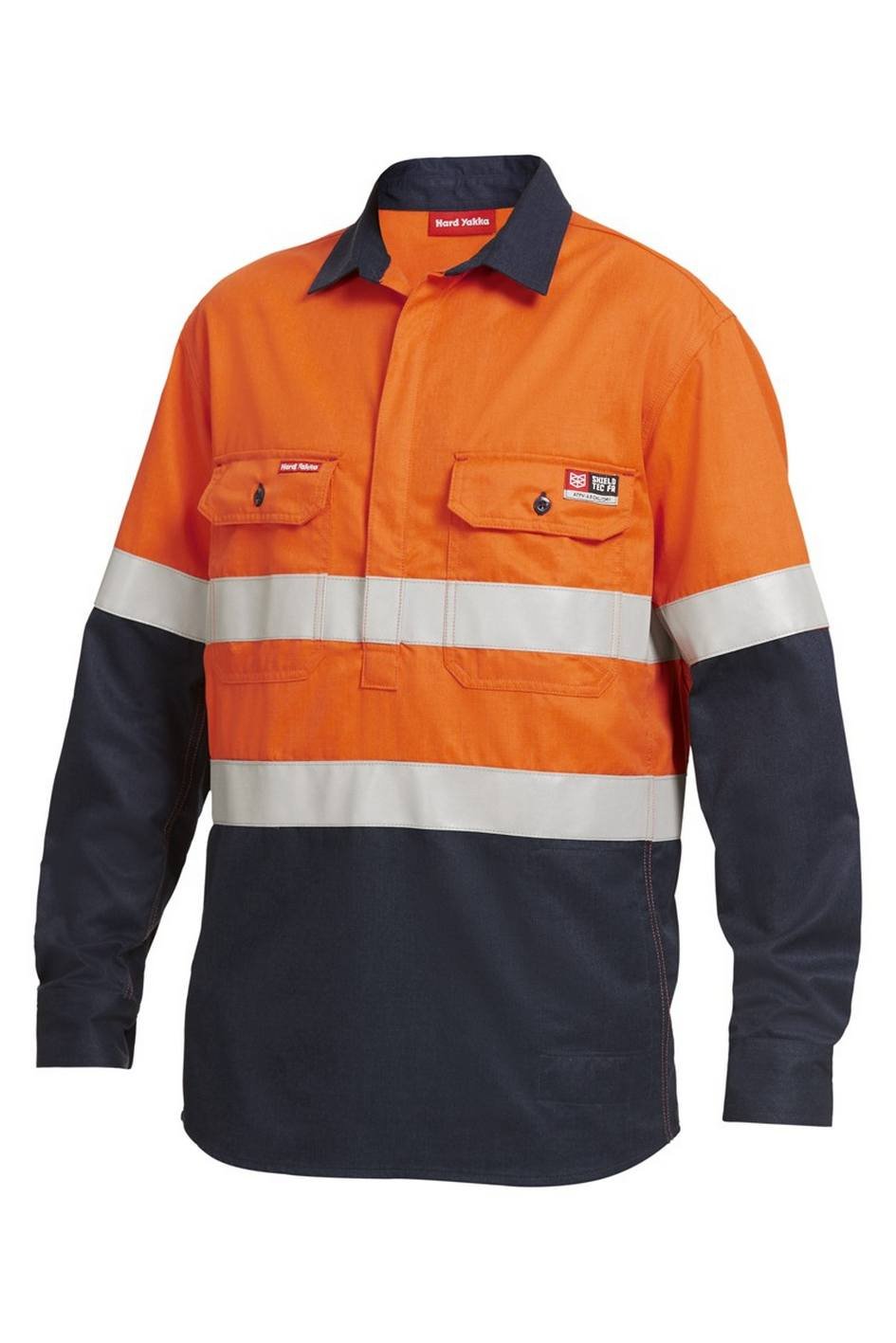 KingGee Shieldtec FR Hi-Visibilty Two Tone Closed Front Long Sleeve Shirt With FR Tape - Y04550