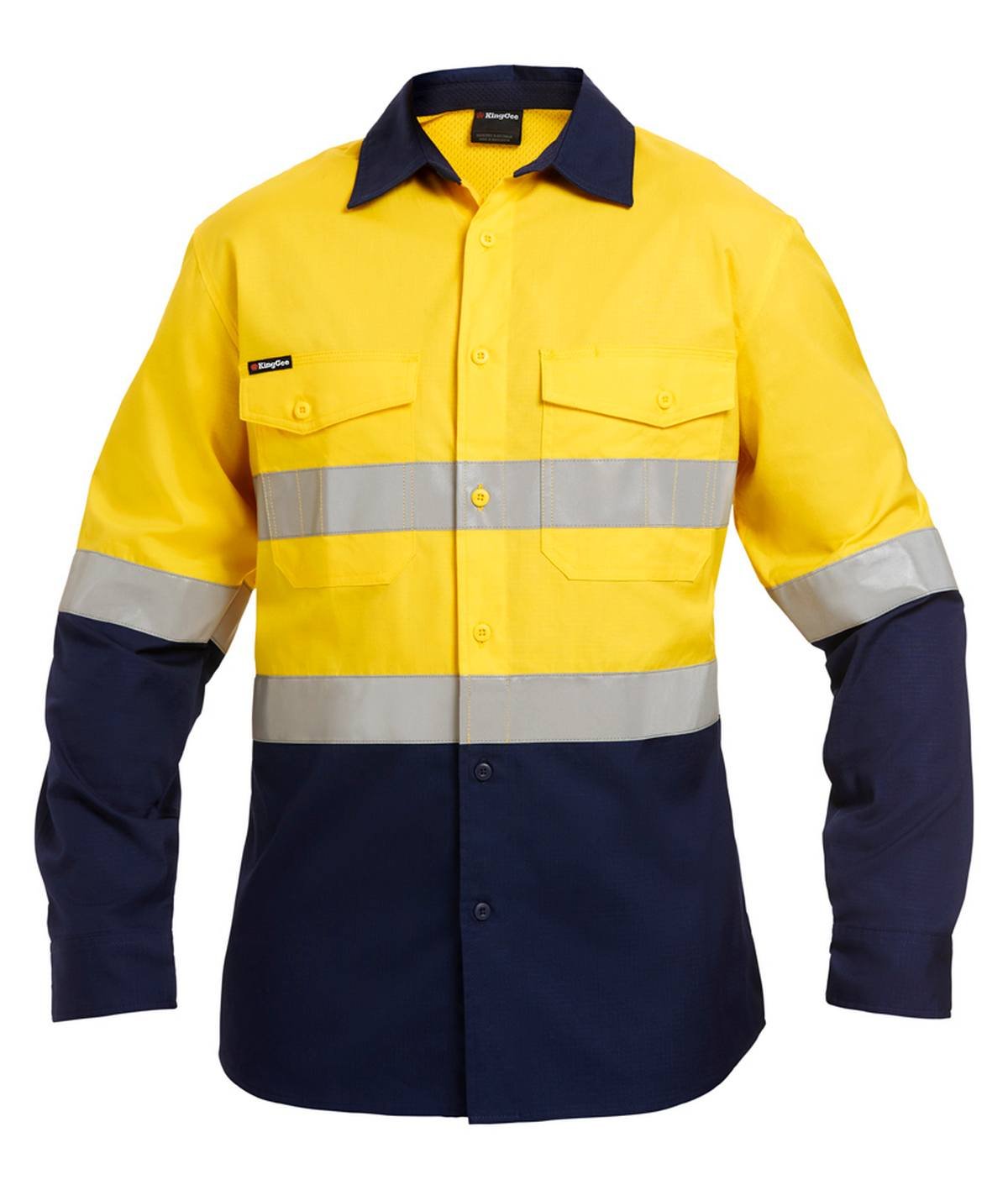 KingGee Mens Workcool2 Hi Vis Reflective Spliced Shirt Long Sleeve - K54880