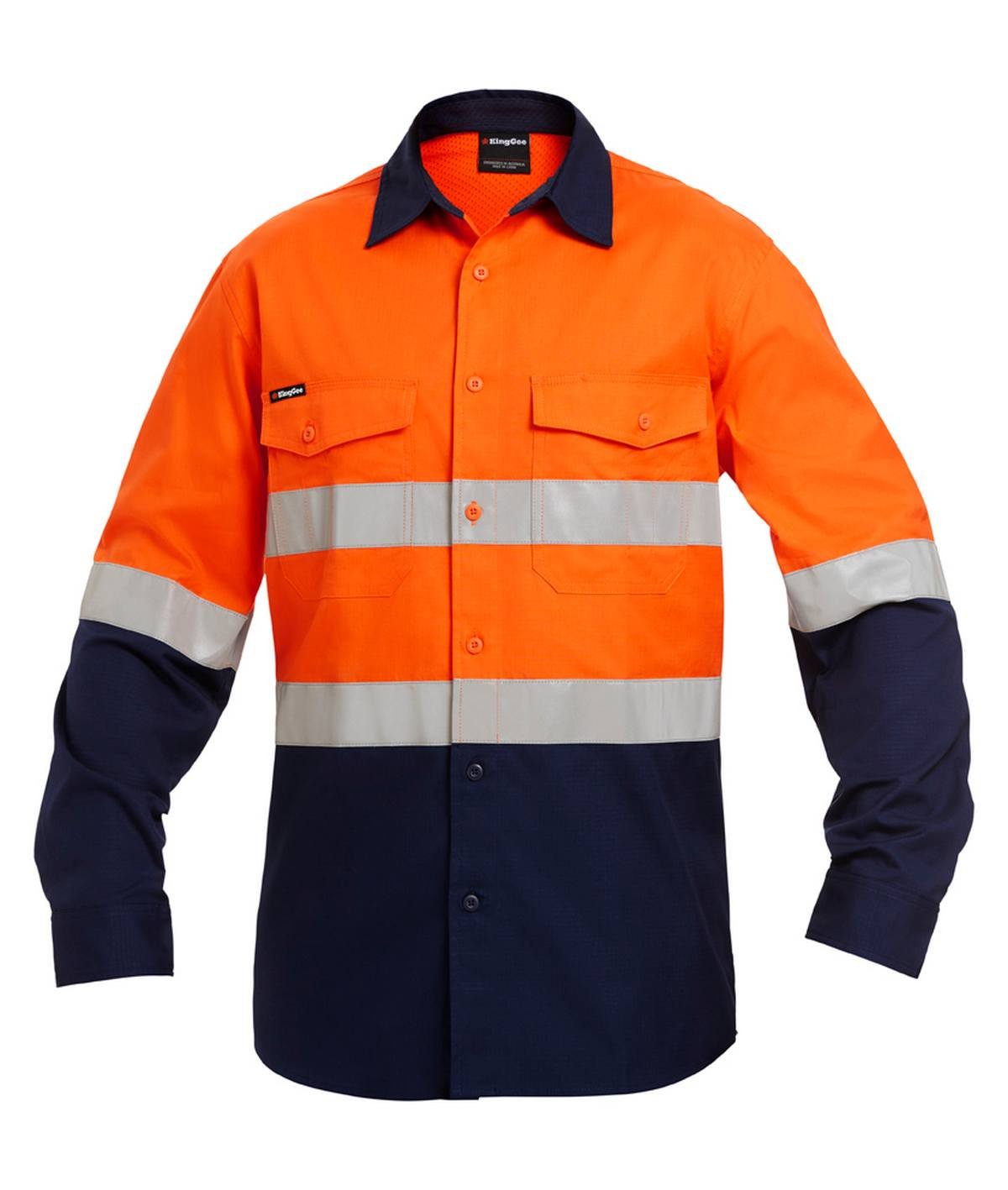 KingGee Mens Workcool2 Hi Vis Reflective Spliced Shirt Long Sleeve - K54880