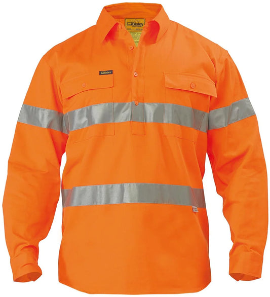 Bisley BTC6482 HiVis 3M Reflective Tape Closed Front Mens Drill L/S Shirt