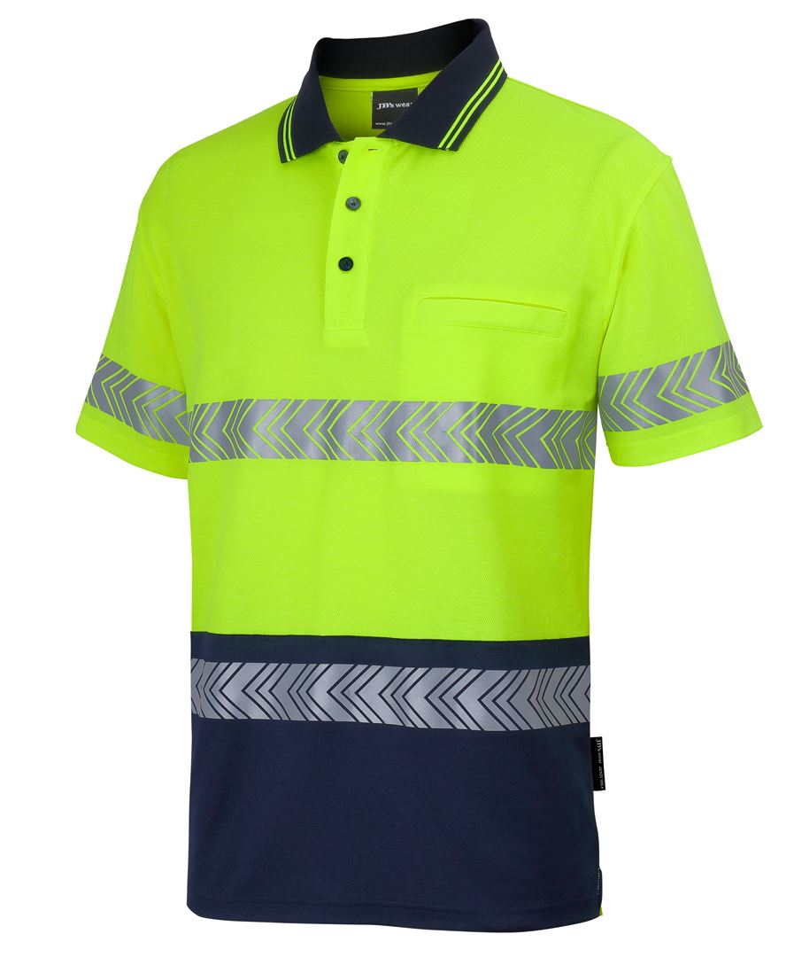 JB's Hi Vis (D+N) Cotton Back S/S Segmented Tape Polo Lime/Navy- 6HMSS